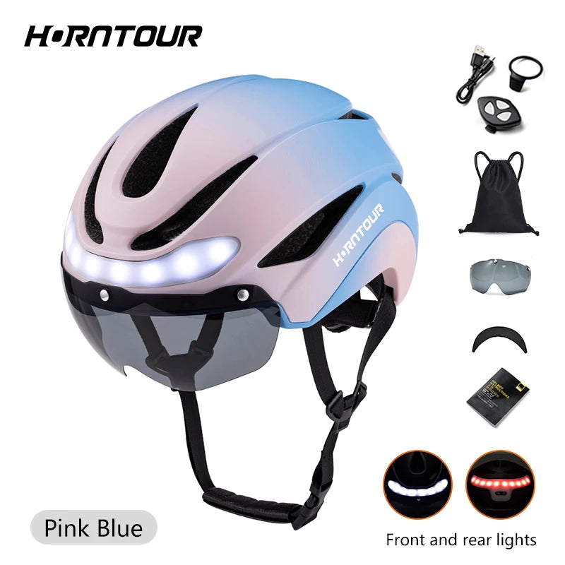 Horntour Bicycle Helmet Ride LED Lights Racing Road Bike Helmet Men and Women Outdoor Sports Pro Cycling Bicicleta Safety Cap 