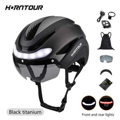 Horntour Bicycle Helmet Ride LED Lights Racing Road Bike Helmet Men and Women Outdoor Sports Pro Cycling Bicicleta Safety Cap ﻿