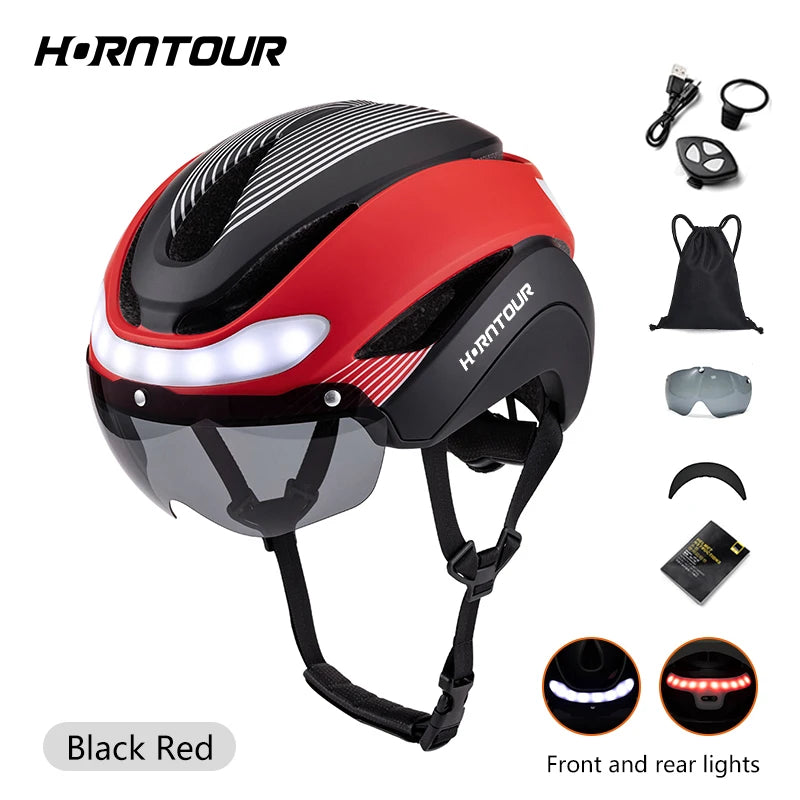 Horntour Bicycle Helmet Ride LED Lights Racing Road Bike Helmet Men and Women Outdoor Sports Pro Cycling Bicicleta Safety Cap ﻿