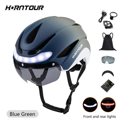 Horntour Bicycle Helmet Ride LED Lights Racing Road Bike Helmet Men and Women Outdoor Sports Pro Cycling Bicicleta Safety Cap ﻿
