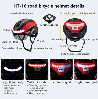 Horntour Bicycle Helmet Ride LED Lights Racing Road Bike Helmet Men and Women Outdoor Sports Pro Cycling Bicicleta Safety Cap ﻿