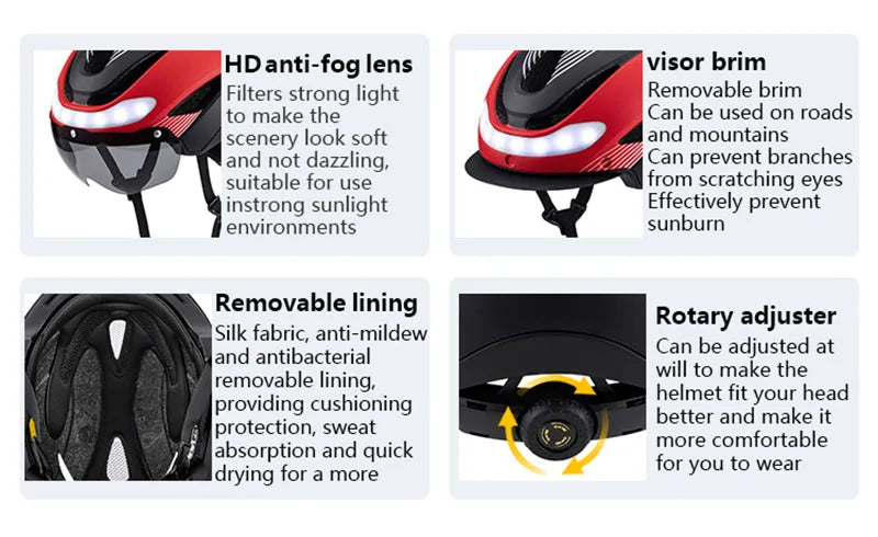 Horntour Bicycle Helmet Ride LED Lights Racing Road Bike Helmet Men and Women Outdoor Sports Pro Cycling Bicicleta Safety Cap ﻿