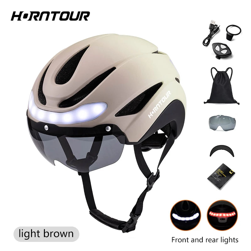 Horntour Bicycle Helmet Ride LED Lights Racing Road Bike Helmet Men and Women Outdoor Sports Pro Cycling Bicicleta Safety Cap ﻿