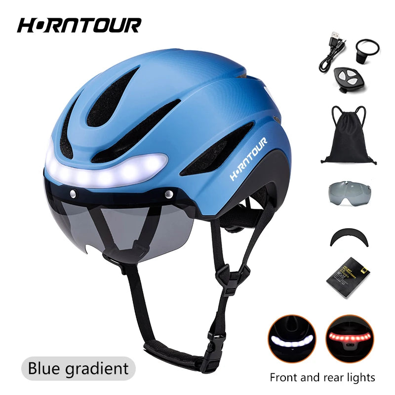 Horntour Bicycle Helmet Ride LED Lights Racing Road Bike Helmet Men and Women Outdoor Sports Pro Cycling Bicicleta Safety Cap ﻿