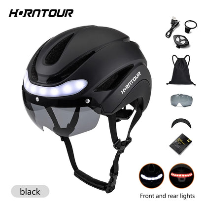 Horntour Bicycle Helmet Ride LED Lights Racing Road Bike Helmet Men and Women Outdoor Sports Pro Cycling Bicicleta Safety Cap ﻿