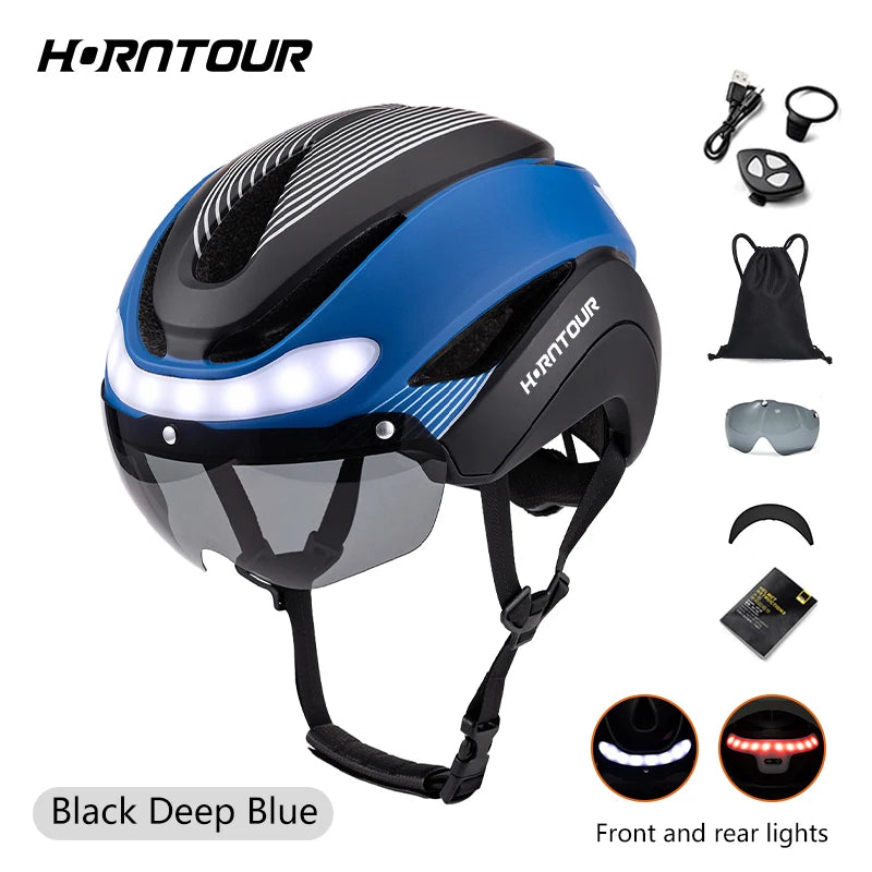 Horntour Bicycle Helmet Ride LED Lights Racing Road Bike Helmet Men and Women Outdoor Sports Pro Cycling Bicicleta Safety Cap ﻿