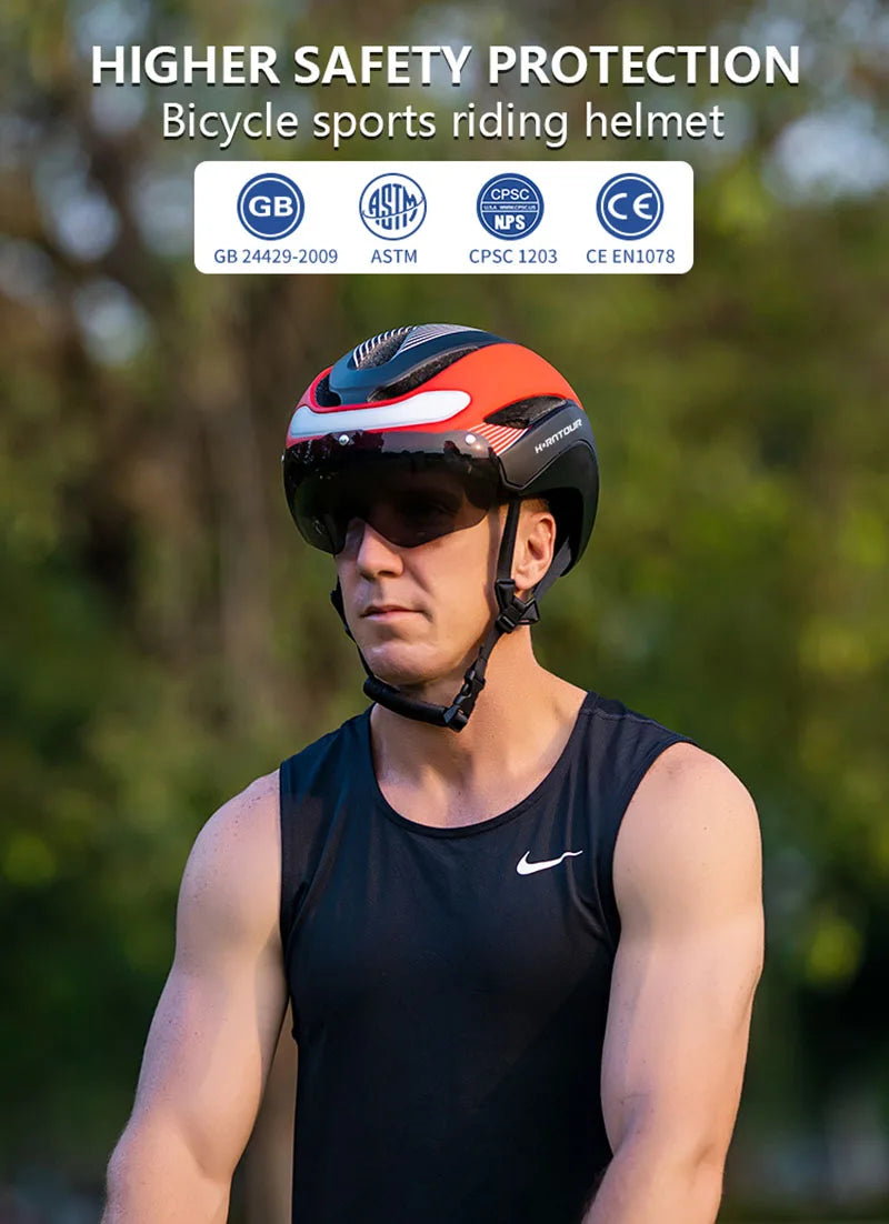 Horntour Bicycle Helmet Ride LED Lights Racing Road Bike Helmet Men and Women Outdoor Sports Pro Cycling Bicicleta Safety Cap ﻿