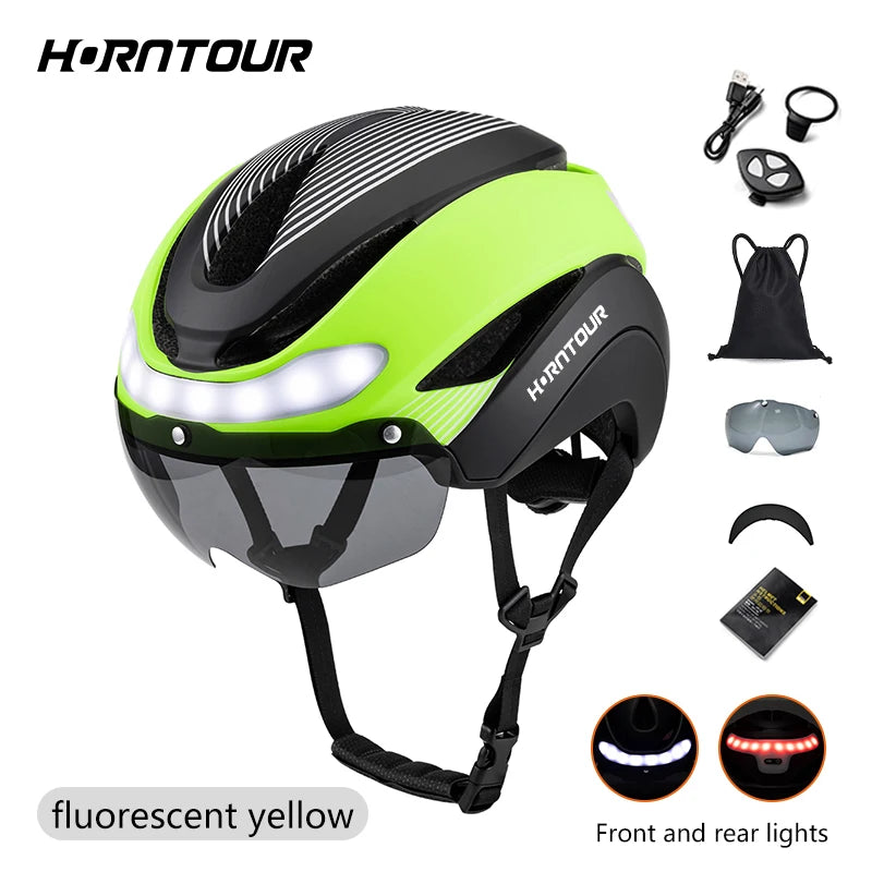 Horntour Bicycle Helmet Ride LED Lights Racing Road Bike Helmet Men and Women Outdoor Sports Pro Cycling Bicicleta Safety Cap ﻿